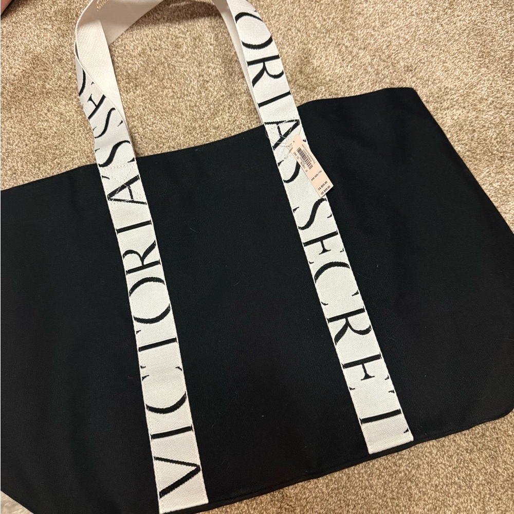 Victoria's Secret Black Tote with White Straps